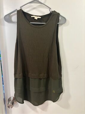 Michael Kors Olive Green Layered Chiffon-Hem Tank